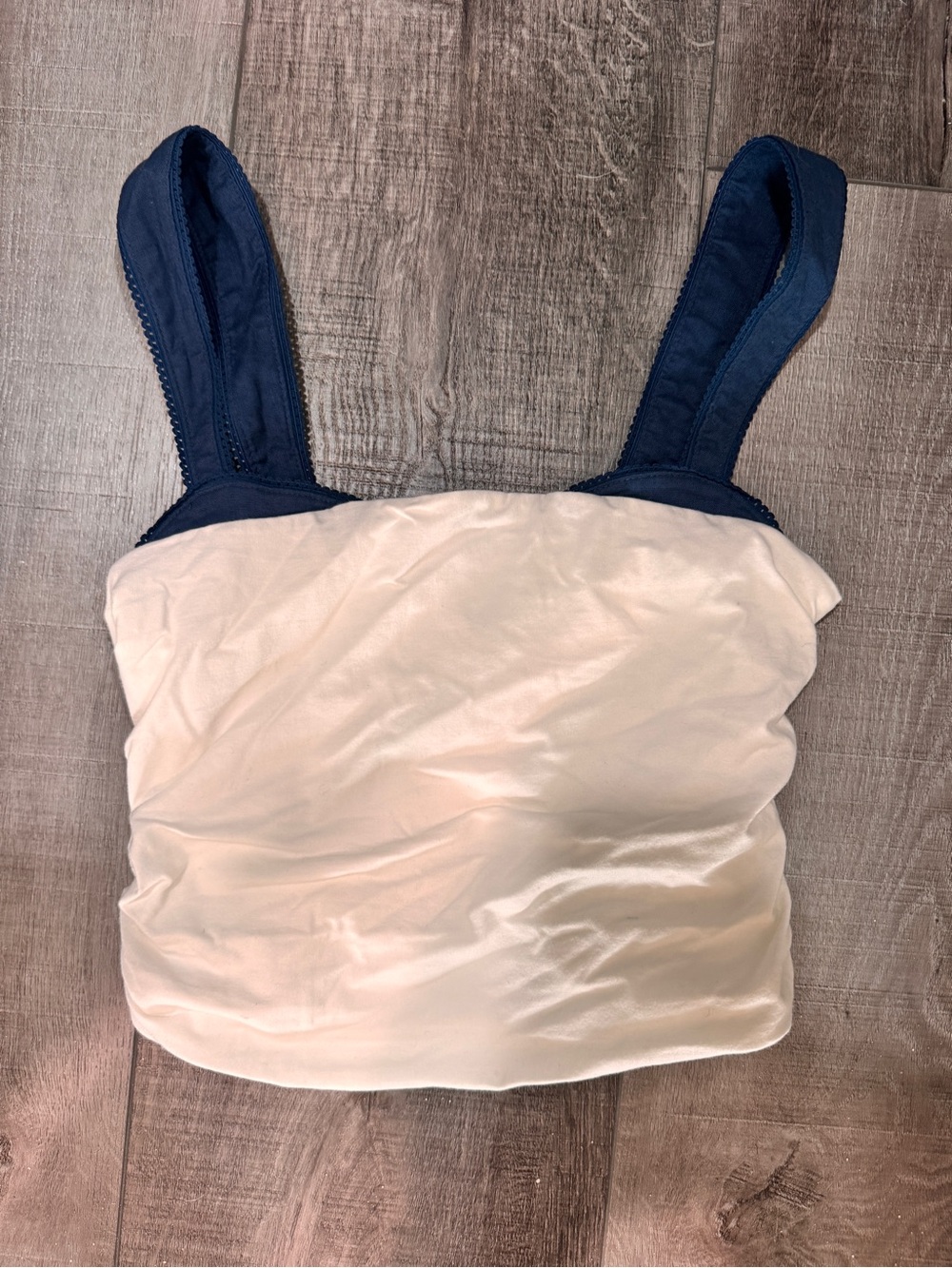 Free People Ivory and Navy Cropped Tank Top